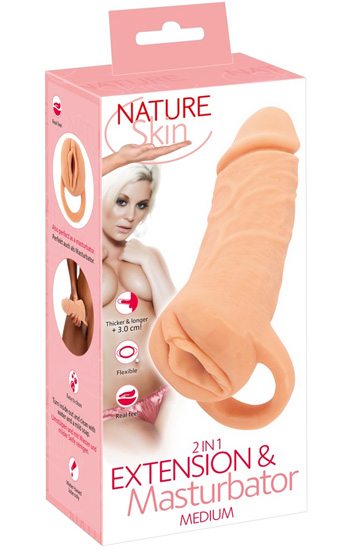 2-in-1 Extension & Masturbator 18,5cm - Penisa pagarinātājs 5