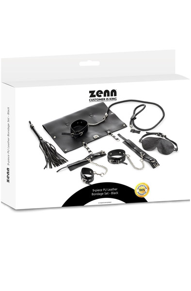 9-pcs Artificial Leather Bondage Set Black - Verdzības komplekts 2