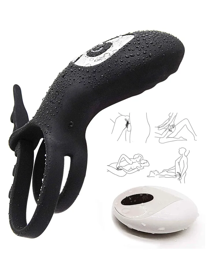 Adjustable Double Penis Ring With Remote - Vibrējošs gaiļa gredzens 5 [full]