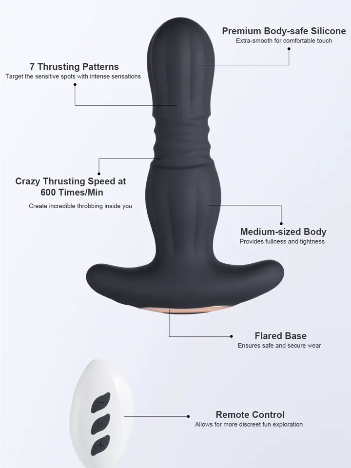 Agas Thrusting Butt Plug With Remote Control - Vibrējošs anālais spraudnis 3 [full]