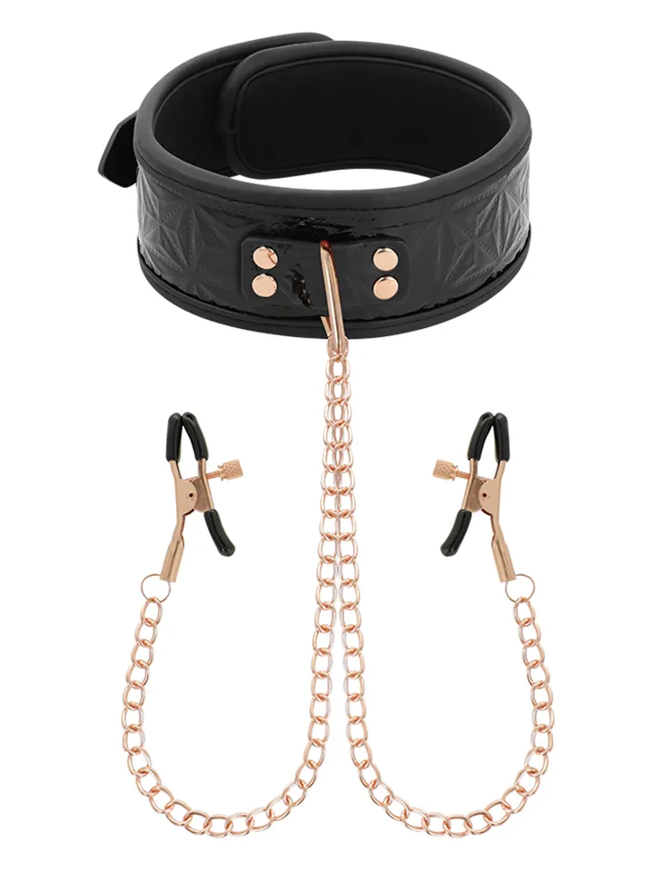 Black Edition Collar With Nipple Clamps - Kaklarota ar krūšu klipšiem 1 [full]