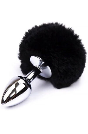Black Faux Fur Rabbit Tail Stainless Plug S - Dzīvnieka astes anālais spraudnis 1