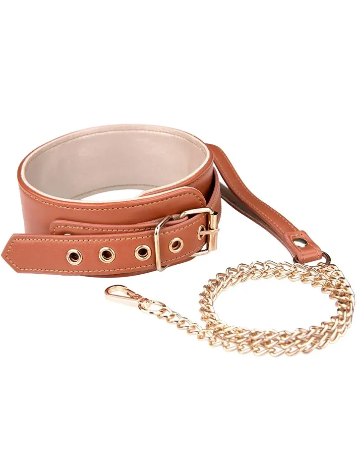 Blaze Elite Collar & Chain Cognac Vegan Leather - Kaklasiksna un pavadas 1