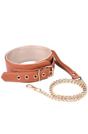 Blaze Elite Collar & Chain Cognac Vegan Leather - Kaklasiksna un pavadas 1