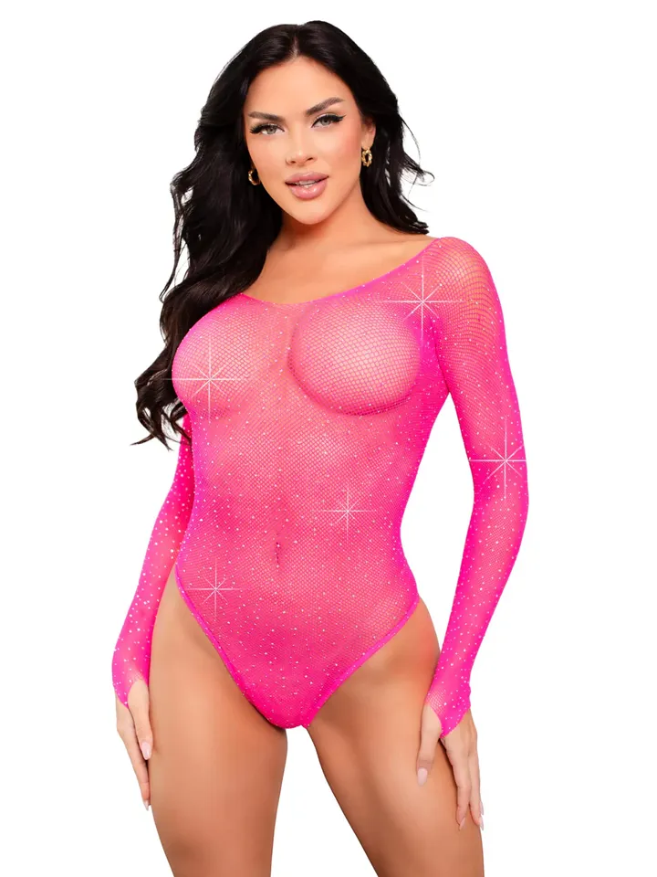 Bodysuit With Snap Crotch Panty Neon Pink - Ķermeņa Veļas un Rotaļu Tērpi 1 [full]