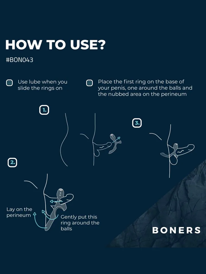 Boners Triple Vibrating Cockring Blue - Vibrējošs gaiļa gredzens 3 [full]