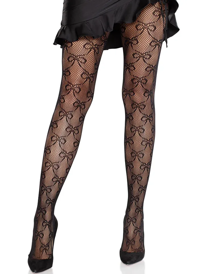 Bow Net Tights Black - Zeķes 1 [full]