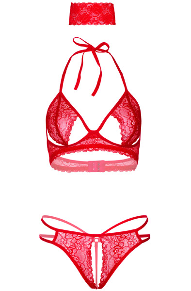 Bra, Panty & Blindfold Red - Seksīga apakšveļa 3