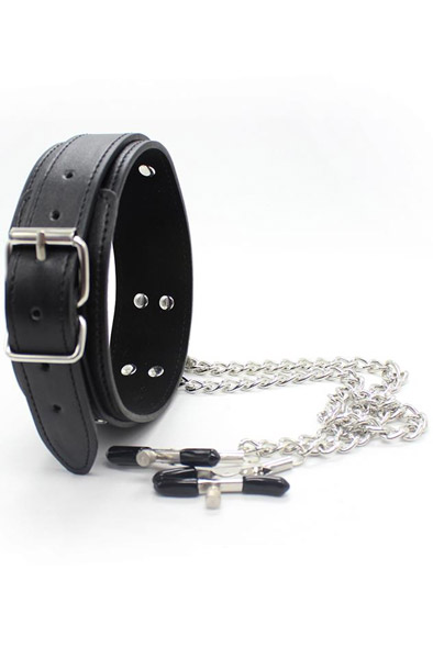 Collar With Nipple Clamps & Metal Chain - Kaklarota ar krūšu klipšiem 2