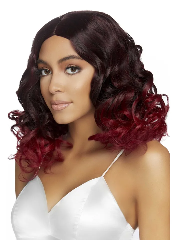 Curly Ombre Long Bob Wig Burgundy - Parūka 1 [full]