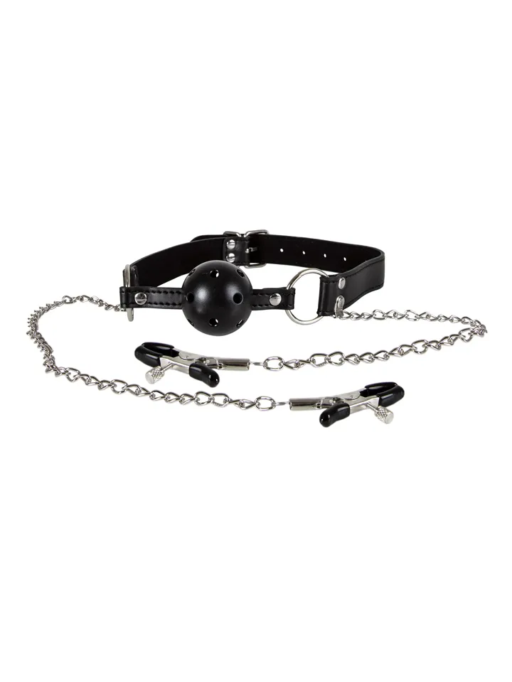 Diabolique Black Gag With Nipple Clamps - Gagbols ar krūšu klipšiem 1 [full]