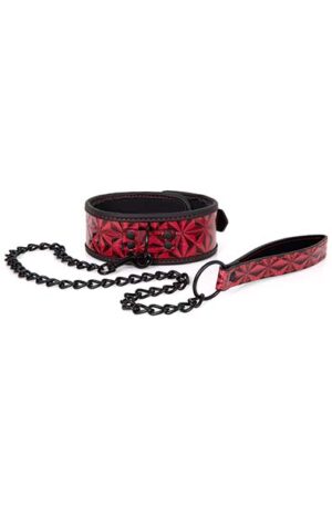 Diabolique Dark Collar With Leash Red - Kaklasiksna un pavadas 1