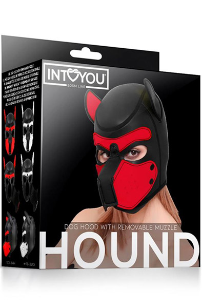 Dog Hood With Removable Muzzle Red/Black - BDSM maska 3