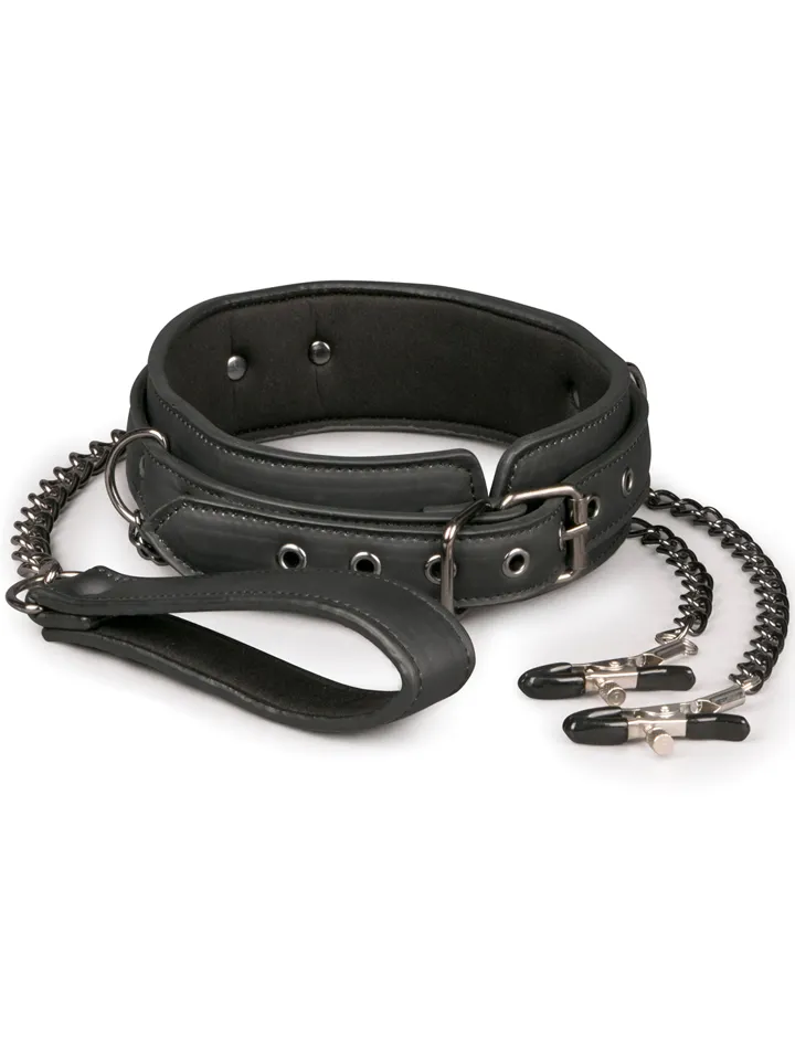 Easytoys Leather Collar With Nipple Chains - Kaklarota ar krūšu klipšiem 1