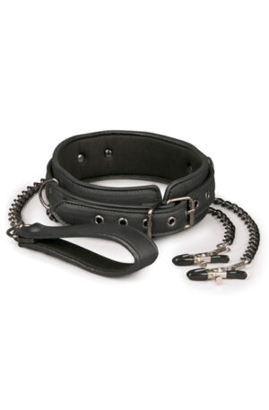 Easytoys Leather Collar With Nipple Chains - Kaklarota ar krūšu klipšiem 1