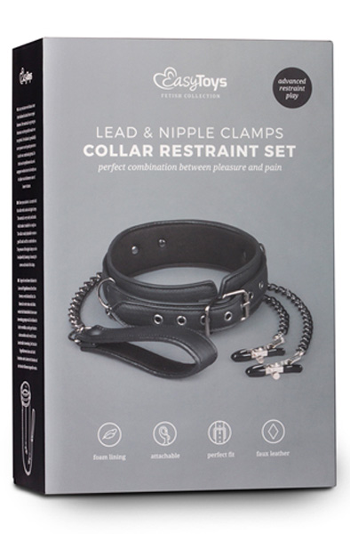 Easytoys Leather Collar With Nipple Chains - Kaklarota ar krūšu klipšiem 2