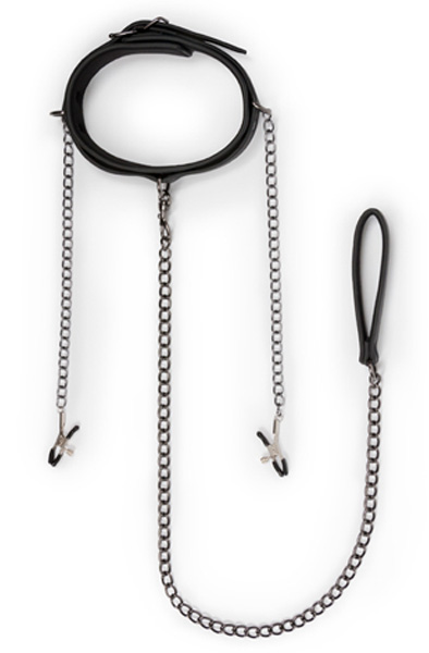 Easytoys Leather Collar With Nipple Chains - Kaklarota ar krūšu klipšiem 3