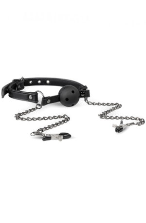 Easytoys Open Ball Gag With Nipple Clamps - Gagbols ar krūšu klipšiem 1