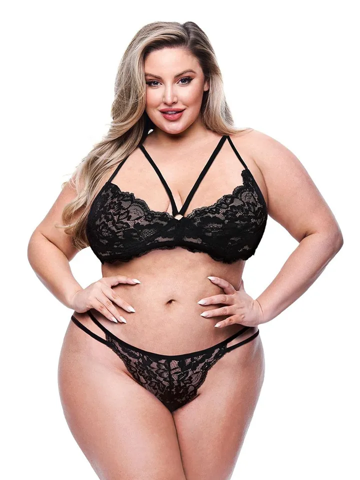 Eco Strappy Bra & Panty Queen Set Black - Underklädesset 1 [full]