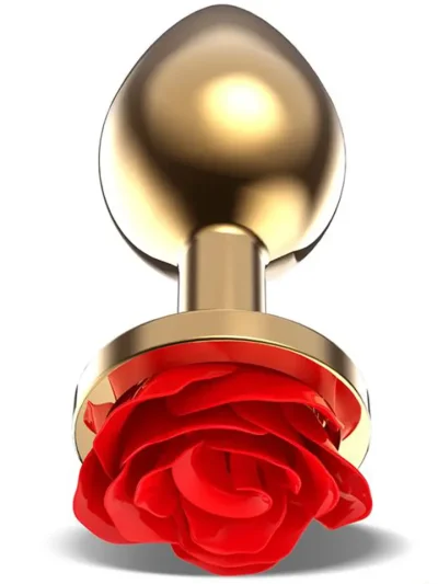 Golden Metal Anal Plug With Red Rose Medium - Anālais spraudnis metāla 1