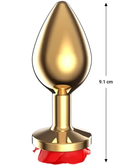 Golden Metal Anal Plug With Red Rose Medium - Anālais spraudnis metāla 2