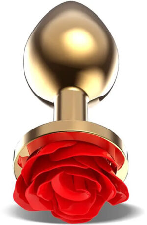 Golden Metal Anal Plug With Red Rose Small - Anālais spraudnis metāla 1