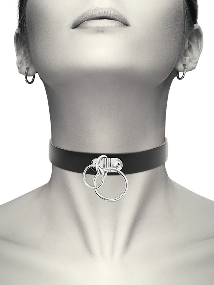 Hand Crafted Choker Vegan Leather Double Ring - BDSM Choker 1 [full]
