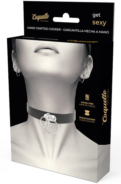 Hand Crafted Choker Vegan Leather Double Ring - BDSM Choker 3