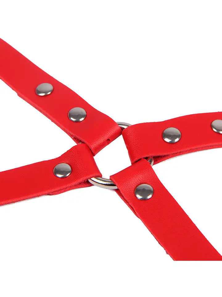 Handcuffs With Bondage Belt Red One Size - Augšstilba un plaukstas aproču komplekts 6