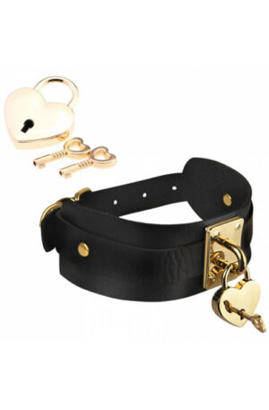 Heart Lock & Key Collar Black - BDSM Choker 1