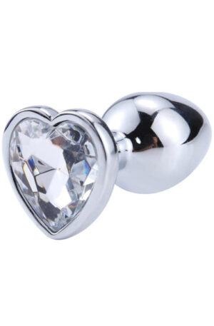 Heart White Anal Plug With Heart Jewel L - Anālais spraudnis metāla 1