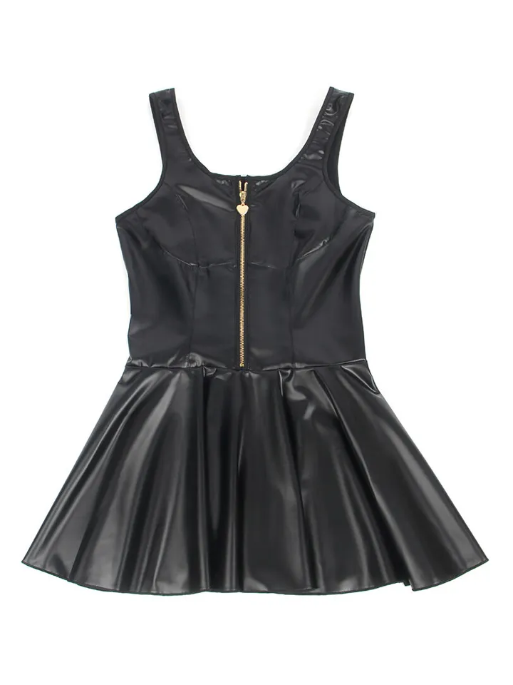 Heart Zipper Leather Dress Black - Seksīgas kleitas un klubu apģērbi 3 [full]
