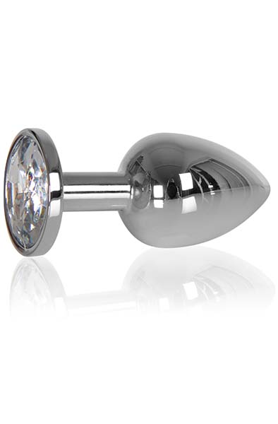 Heavy Butt Plug Silver Clear Stone 145g - Anālais spraudnis metāla 1