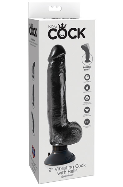 King Cock Vibrating Cock with Balls Black 23 cm - Vibrējošs dildo 3