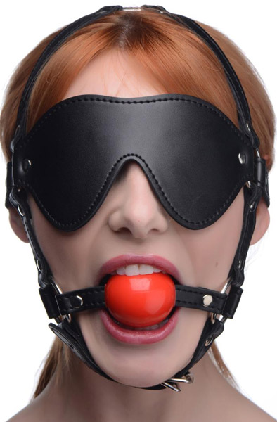 Kinky Adjustable Harness With Blindfold & Ball Gag - Gag ar zirglietām 2