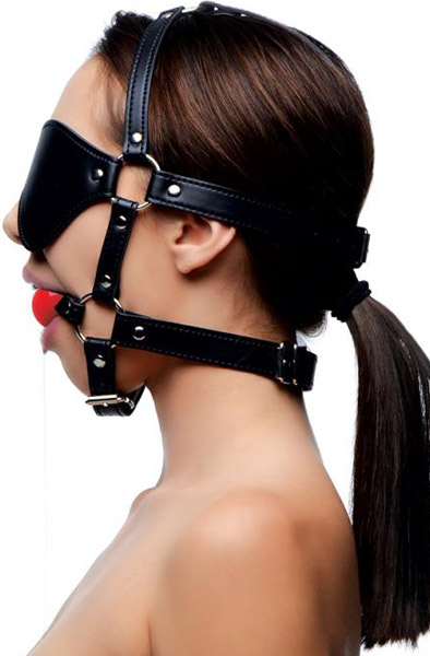 Kinky Adjustable Harness With Blindfold & Ball Gag - Gag ar zirglietām 3