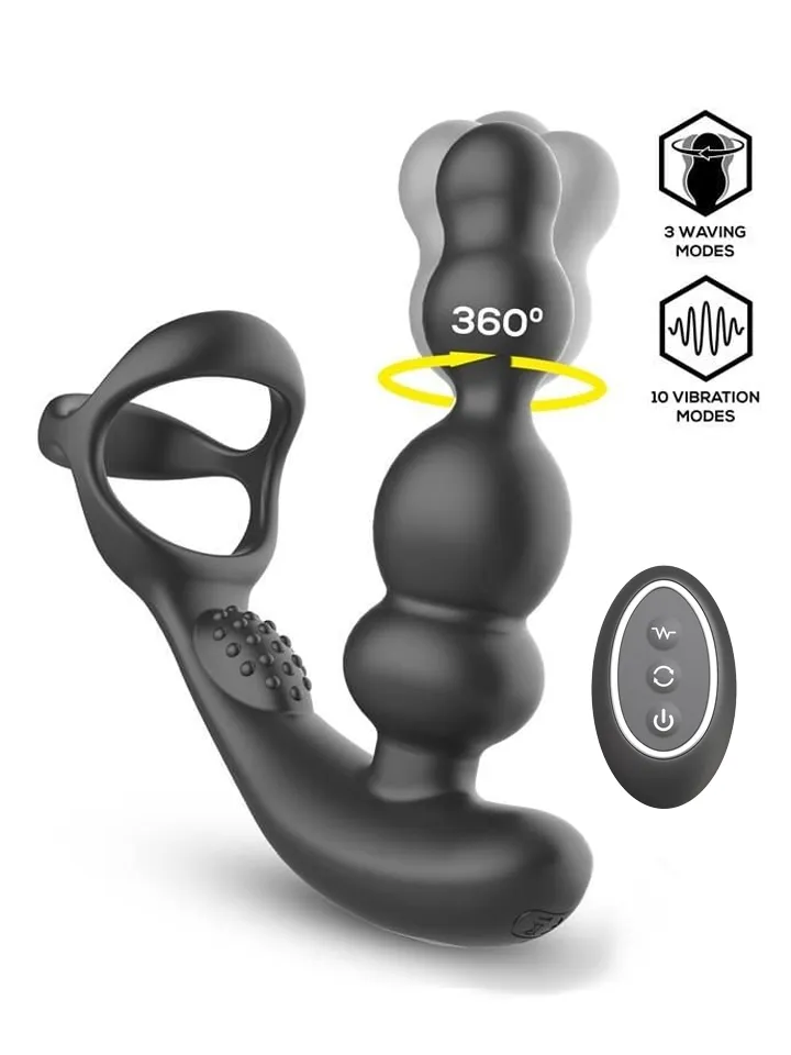 Klark Waving & Vibrating Plug With Remote - Prostatas vibrators ar dzimumlocekļa gredzenu 1 [full]