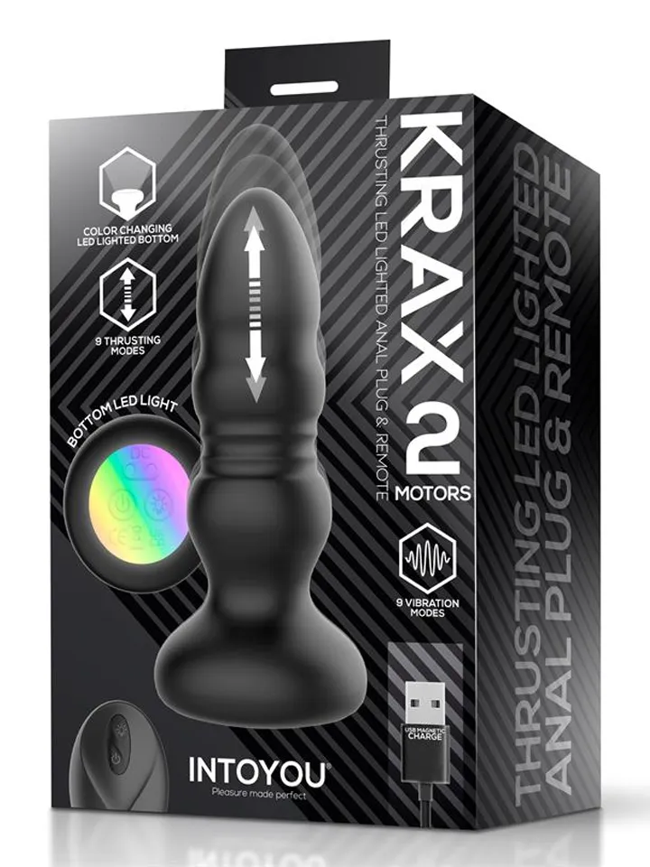 Krax Butt Plug With Vibration, Thrusting & Led Light - Vibrējošs anālais spraudnis 4 [full]