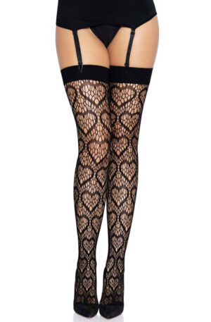 Leg Avenue Heart Net Thigh Highs Black - Zeķes 1