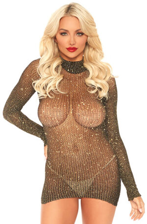 Leg Avenue Lurex Sleeved Fishnet Dress - Seksīgs apģērbs 1