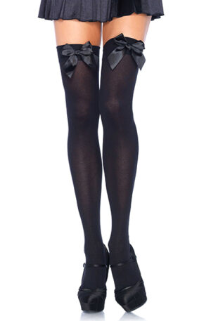 Leg Avenue Nylon Thigh Highs With Bow - Uzturēšanās 1