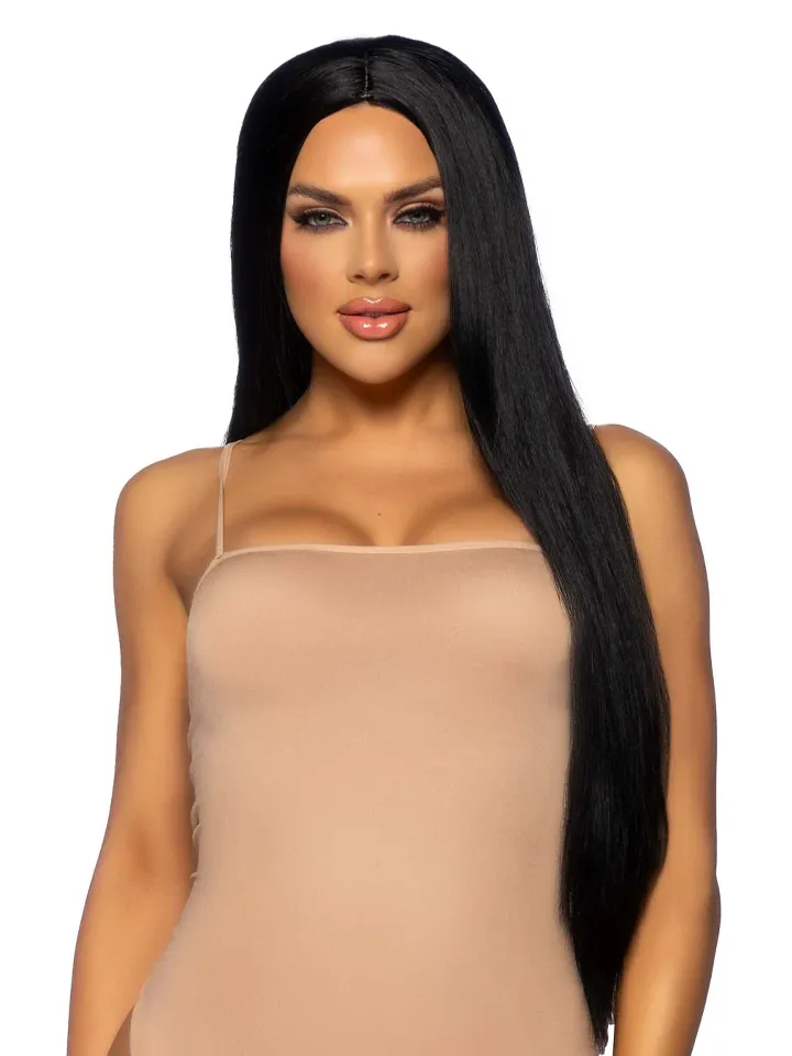 Long Straight Center Part Wig Black - Parūka 1 [full]