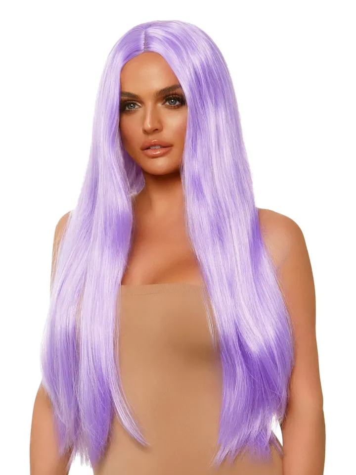 Long Straight Center Part Wig Lavender - Parūka 1 [full]