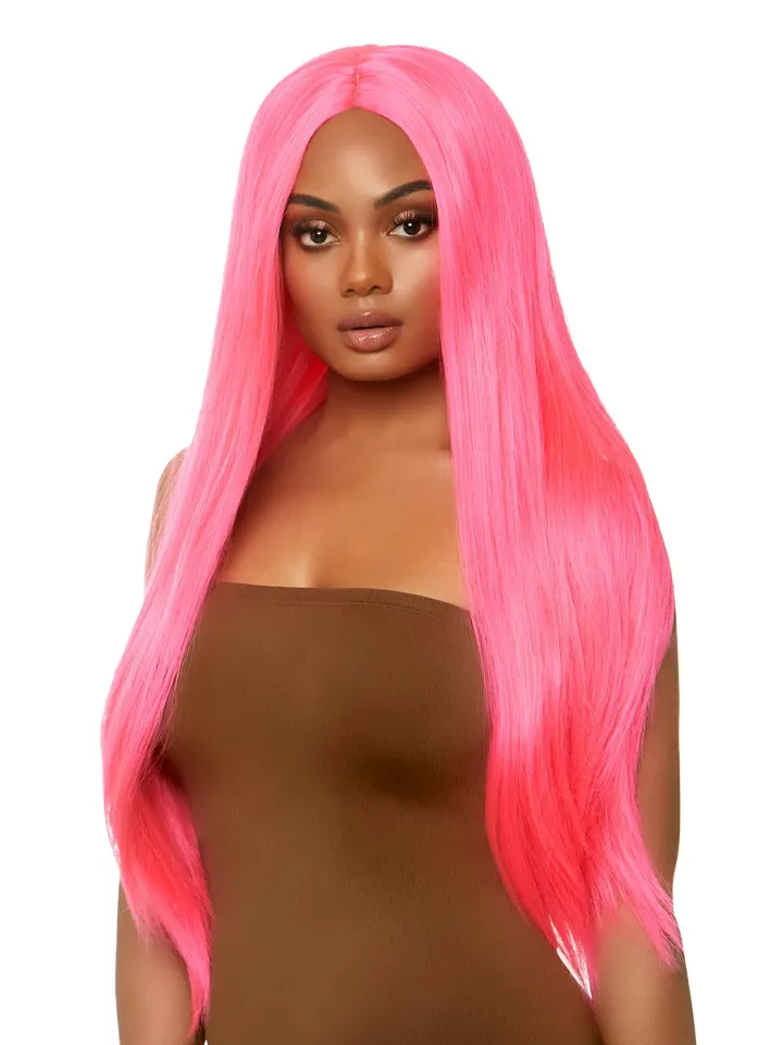 Long Straight Center Part Wig Neon Pink - Parūka 1 [full]
