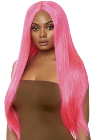 Long Straight Center Part Wig Neon Pink - Parūka 1
