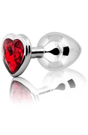 Loving Heart Butt Plug Silver/Red Medium - Anālais spraudnis metāla 1