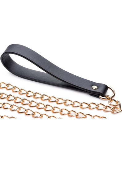Master Series Luxury Leash Black/Gold - BDSM apkakles 2