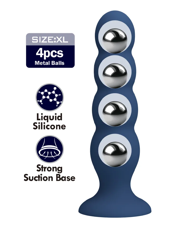 Metal & Silicone Anal Plug With 4 Metal Balls - Anālās krelles 1 [full]