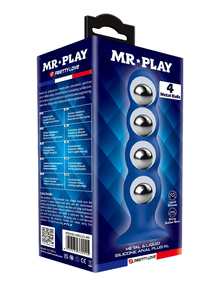 Metal & Silicone Anal Plug With 4 Metal Balls - Anālās krelles 3 [full]