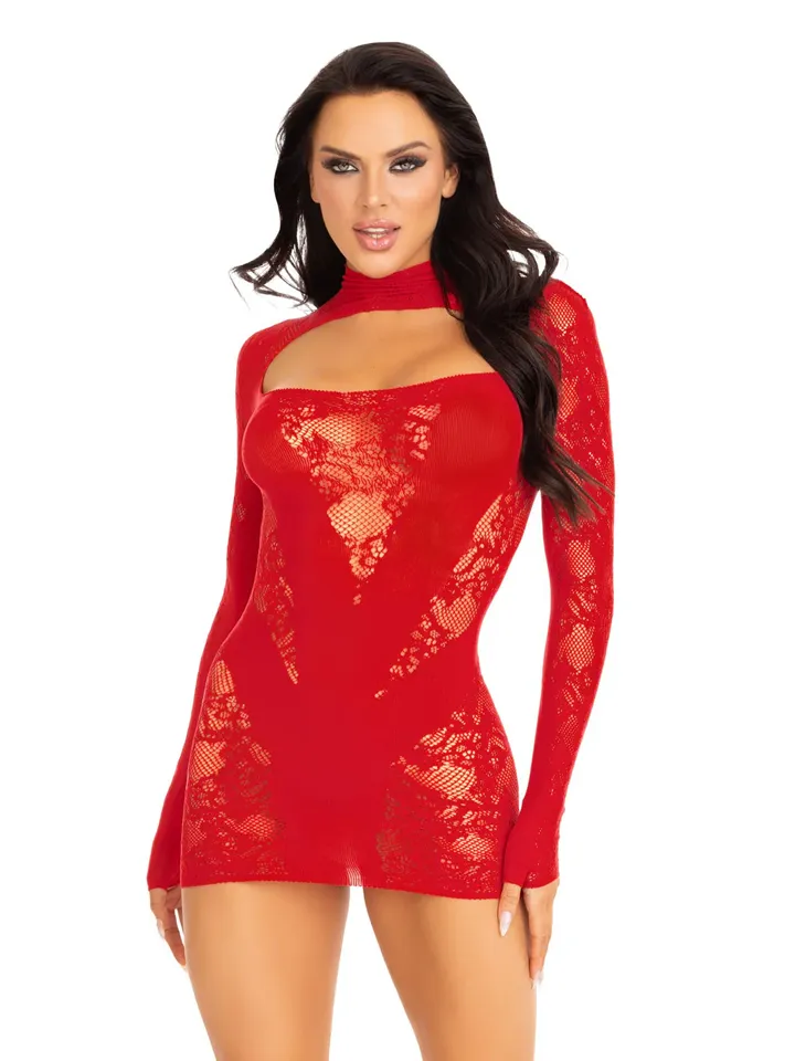 Mini Dress & Gloved Sleeves Red - Kleitas un Svārki 2 [full]